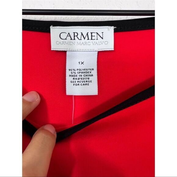 Carmen Marc Valvo Red Black Women's Top 1X - Picture 5 of 6